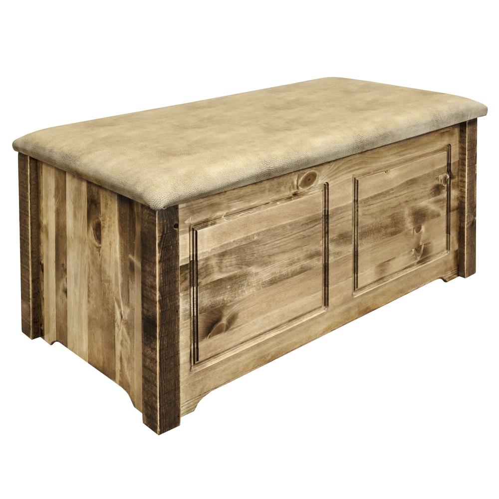 Homestead Collection Small Blanket Chest, Buckskin Upholstery, Stain & Lacquer Finish. Picture 1