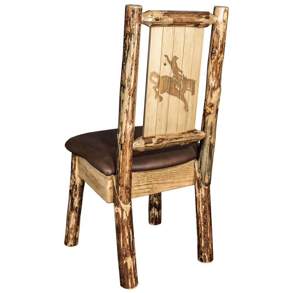 Glacier Country Collection Side Chair - Saddle Upholstery, w/ Laser Engraved Bronc Design. Picture 1