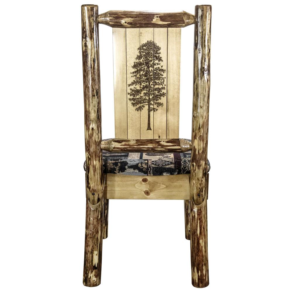 Glacier Country Collection Side Chair - Woodland Upholstery, w/ Laser Engraved Pine Tree Design. Picture 2