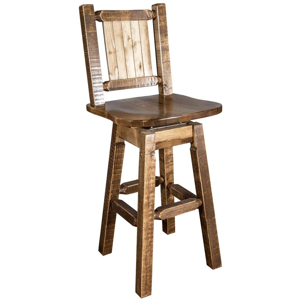 Homestead Collection Barstool w/ Back & Swivel w/ Laser Engraved Elk Design, Stain & Lacquer Finish. Picture 3