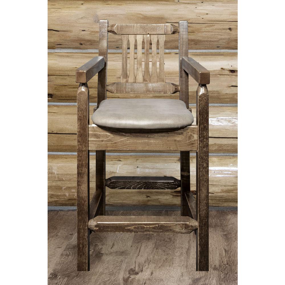 Homestead Collection Counter Height Captain's Barstool - Buckskin Upholstery, Stain & Lacquer Finish. Picture 3
