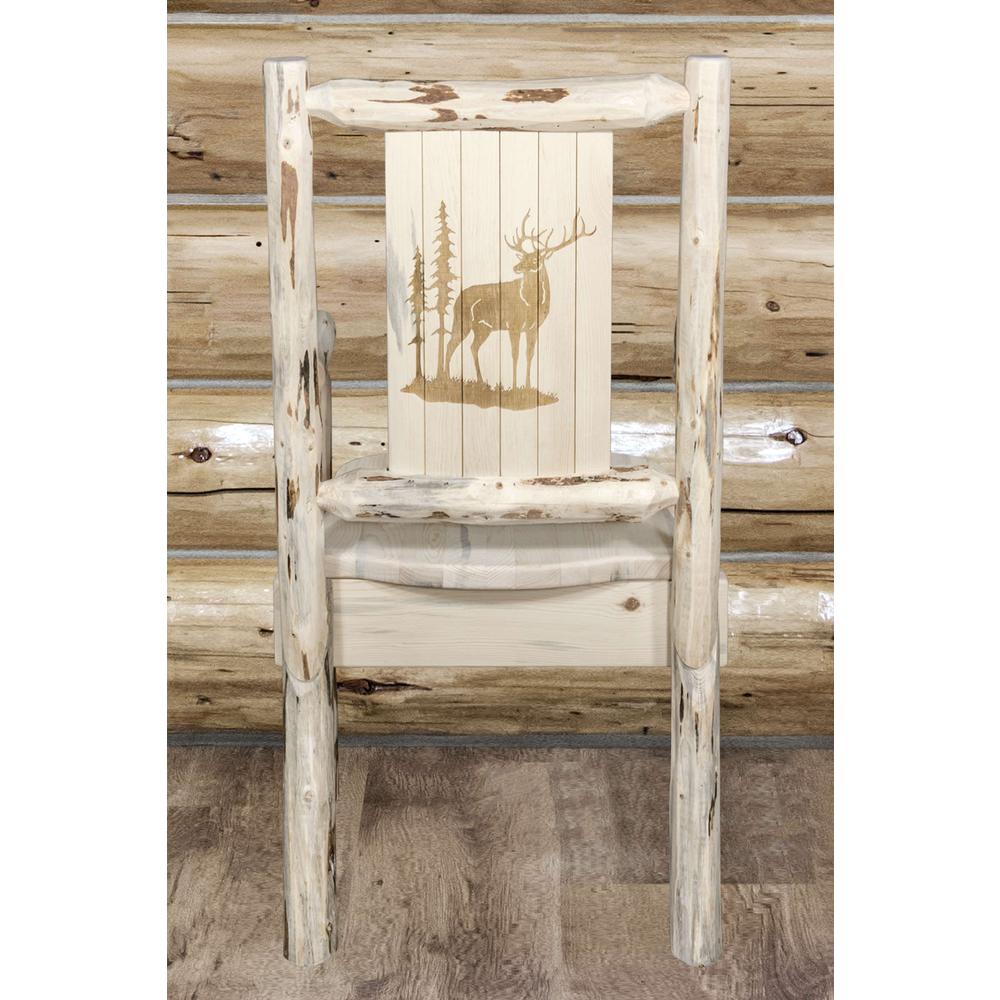 Montana Collection Captain's Chair w/ Laser Engraved Elk Design, Clear Lacquer Finish. Picture 7