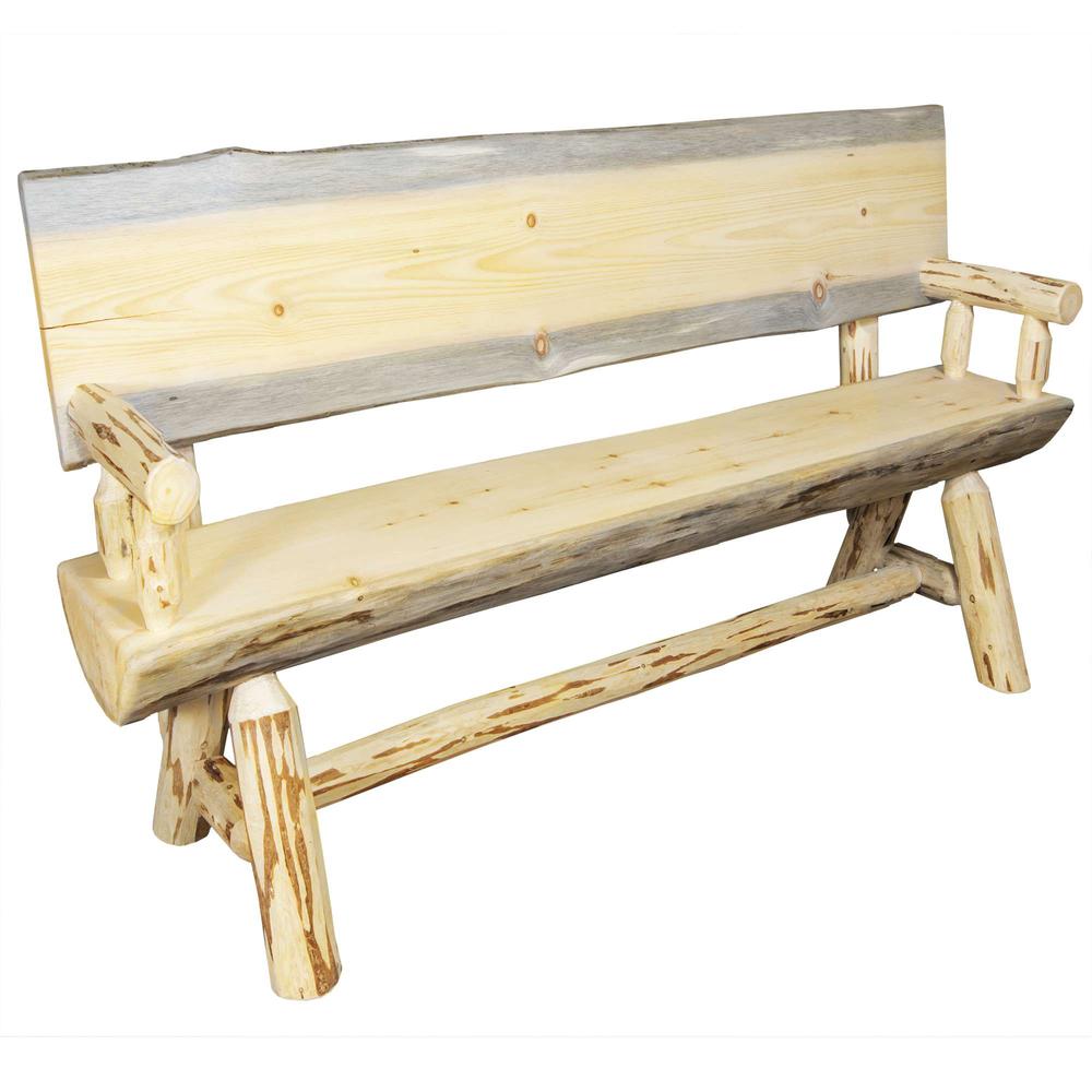 Montana Collection Half Log Bench w/ Back & Arms, Exterior Finish, 4 Foot. Picture 1