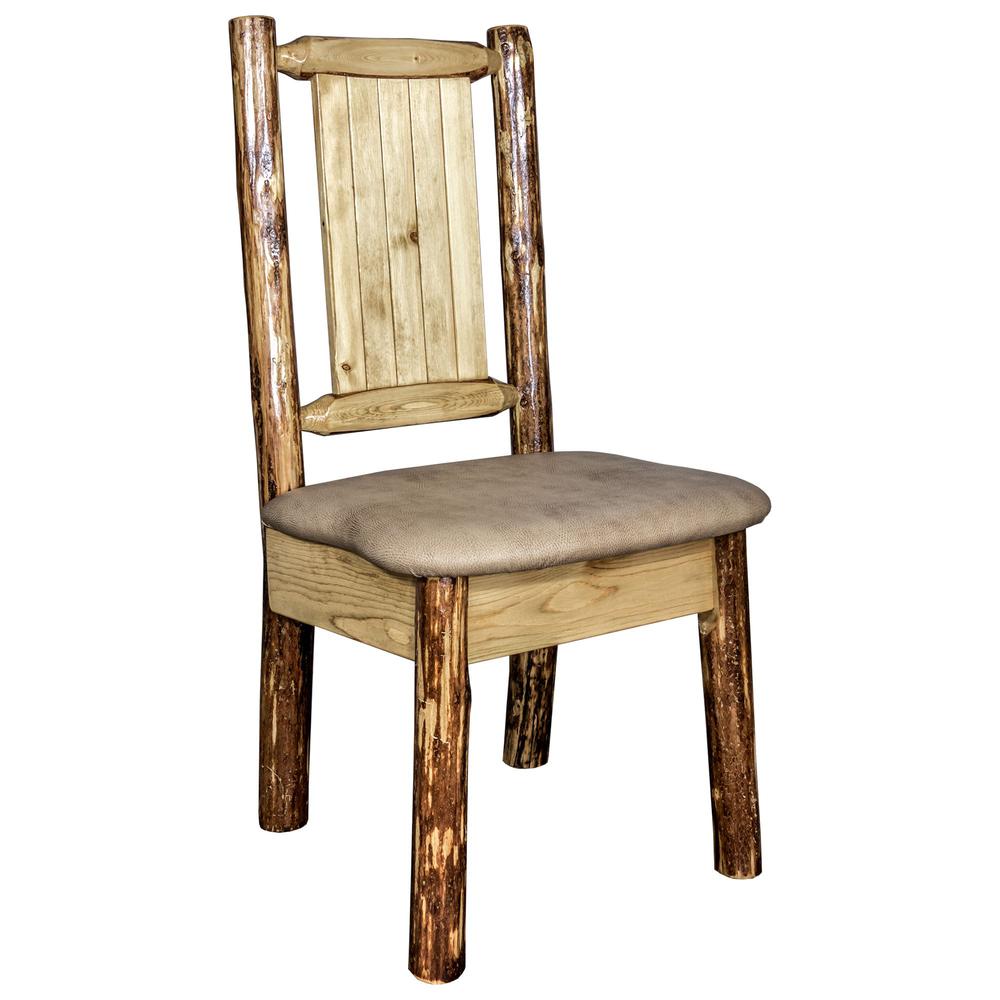 Glacier Country Collection Side Chair - Buckskin Upholstery, w/ Laser Engraved Elk Design. Picture 3