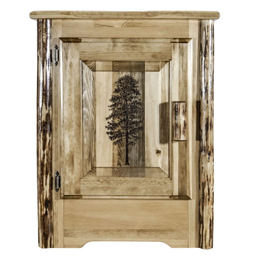 Glacier Country Collection Accent Cabinet w/ Laser Engraved Pine Design, Left Hinged. Picture 2
