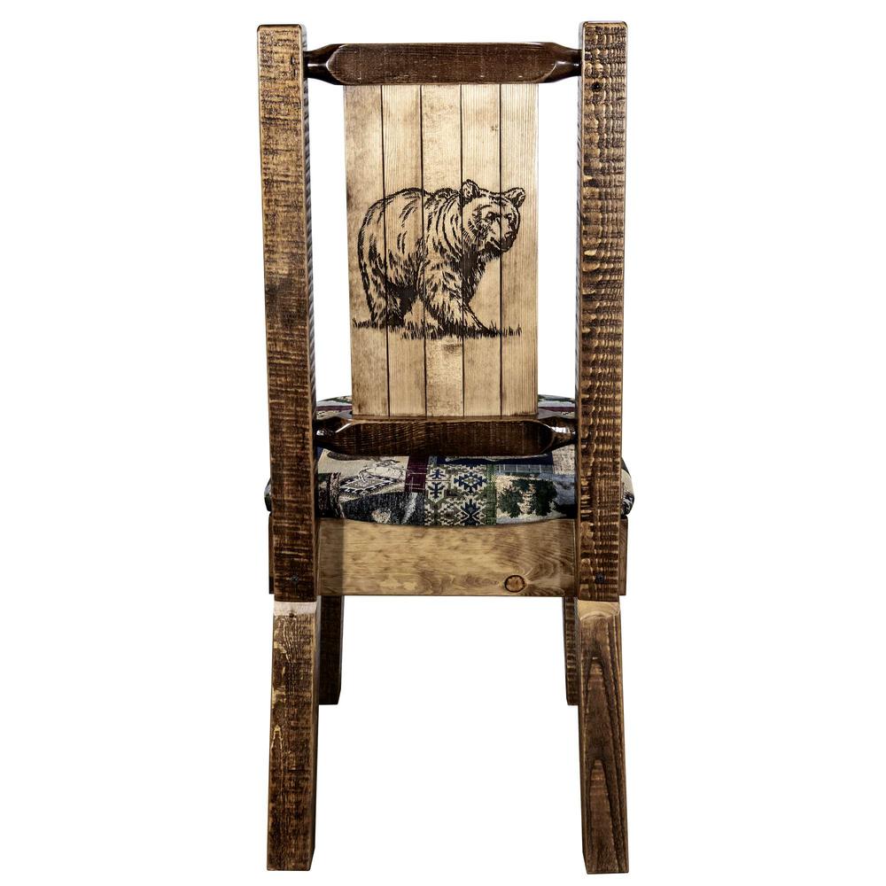 Homestead Collection Side Chair - Woodland Upholstery w/ Laser Engraved Bear Design, Stain & Lacquer Finish. Picture 2
