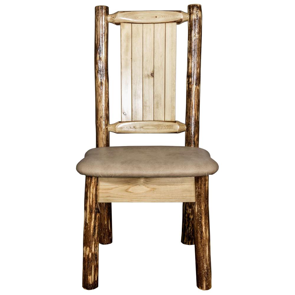 Glacier Country Collection Side Chair - Buckskin Upholstery, w/ Laser Engraved Bronc Design. Picture 4
