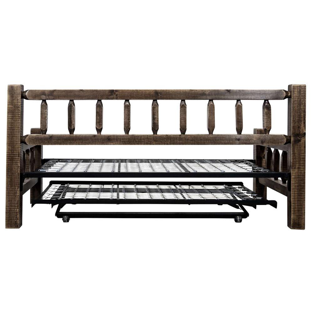 Homestead Collection Day Bed w/ Pop Up Trundle Bed, Stain & Clear Lacquer Finish. Picture 6
