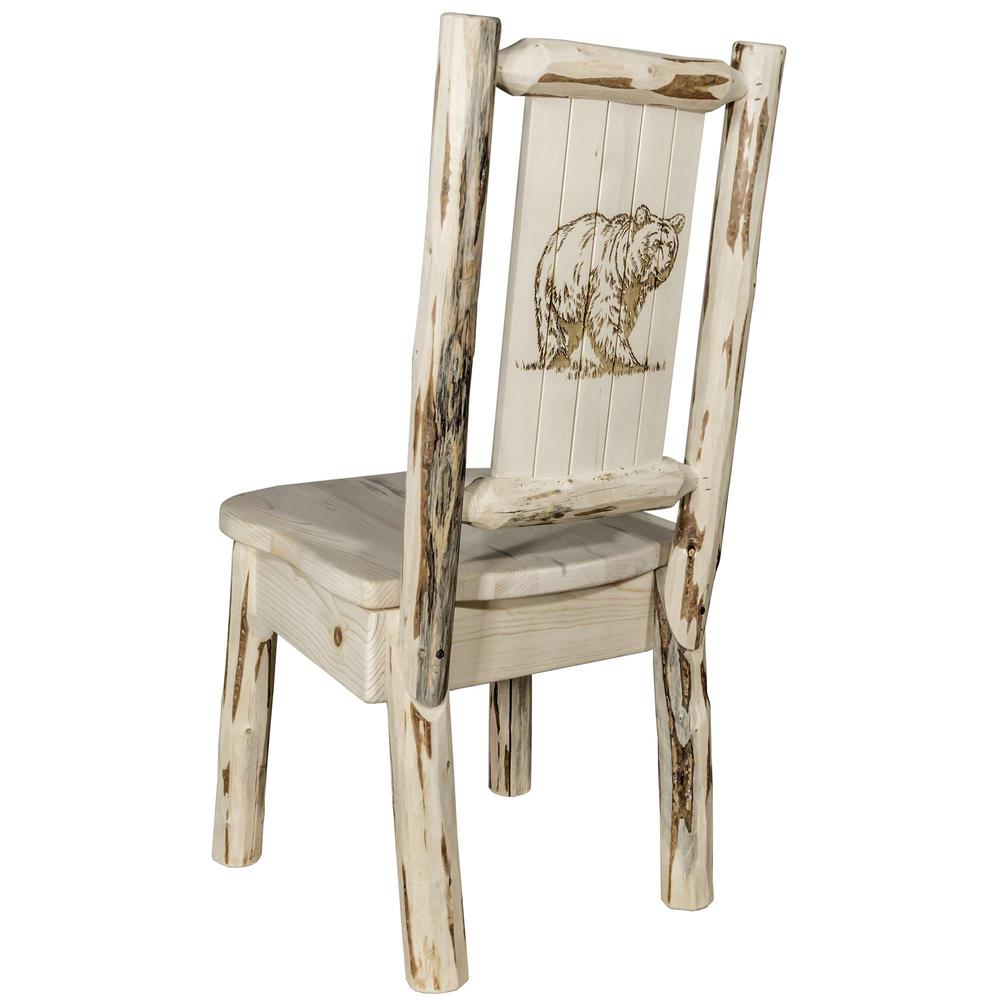 Montana Collection Side Chair w/ Laser Engraved Bear Design, Clear Lacquer Finish. Picture 1
