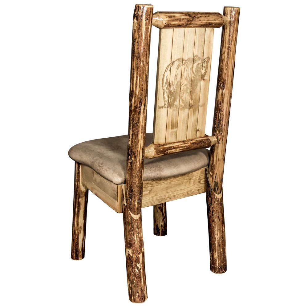 Glacier Country Collection Side Chair - Buckskin Upholstery, w/ Laser Engraved Bear Design. Picture 1