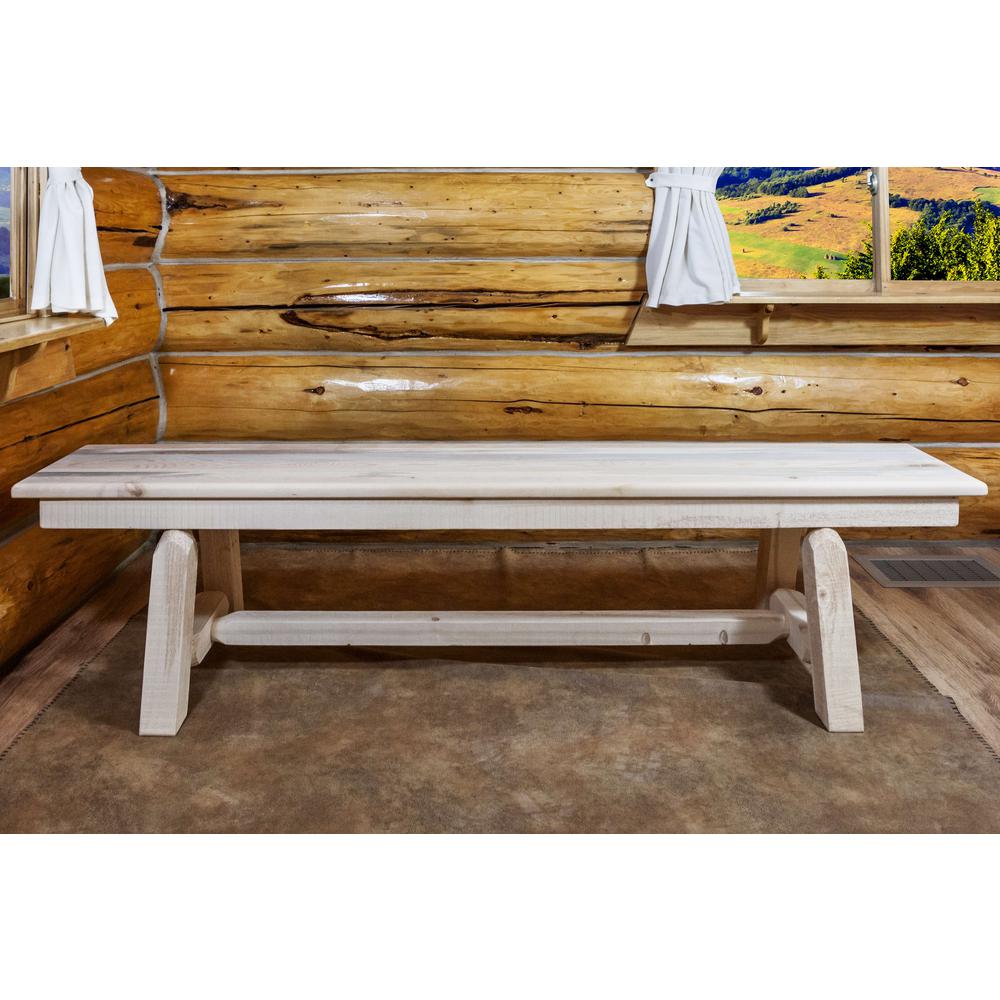 Homestead Collection Plank Style Bench, Clear Lacquer Finish, 6 Foot. Picture 5