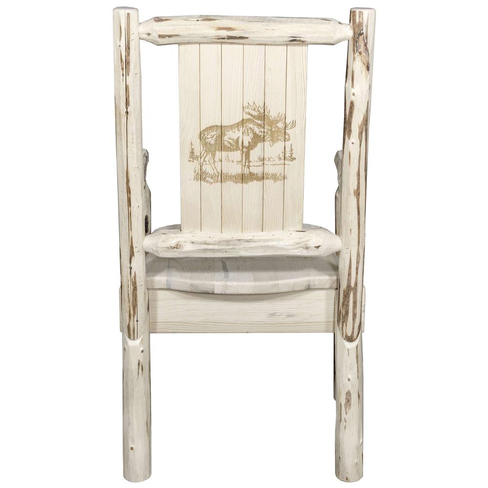 Montana Collection Captain's Chair w/ Laser Engraved Moose Design, Clear Lacquer Finish. Picture 2