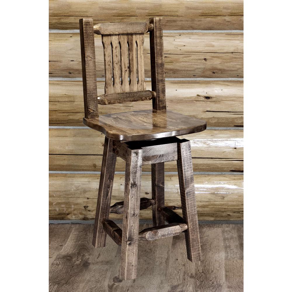 Homestead Collection Counter Height Barstool w/ Back & Swivel, Stain & Lacquer Finish. Picture 3