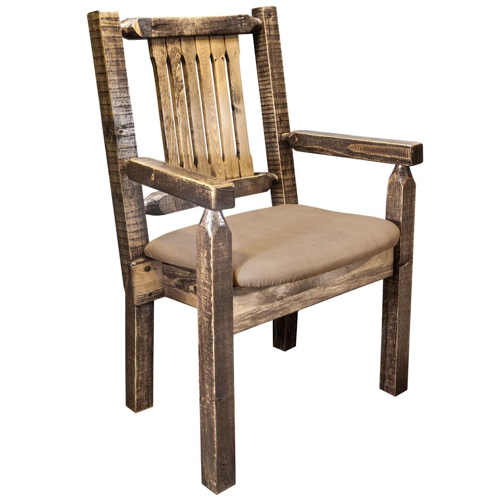 Homestead Collection Captain's Chair, Stain & Clear Lacquer Finish w/ Upholstered Seat, Buckskin Pattern. Picture 1