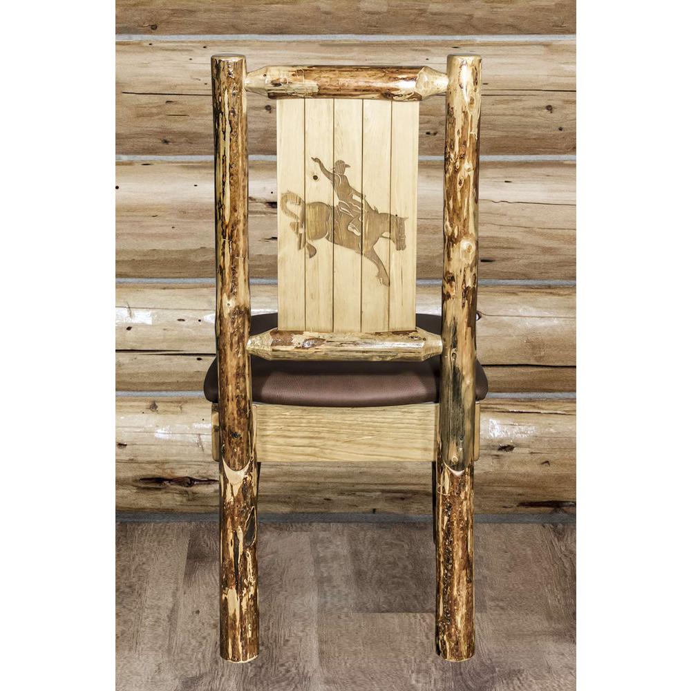 Glacier Country Collection Side Chair - Saddle Upholstery, w/ Laser Engraved Bronc Design. Picture 7