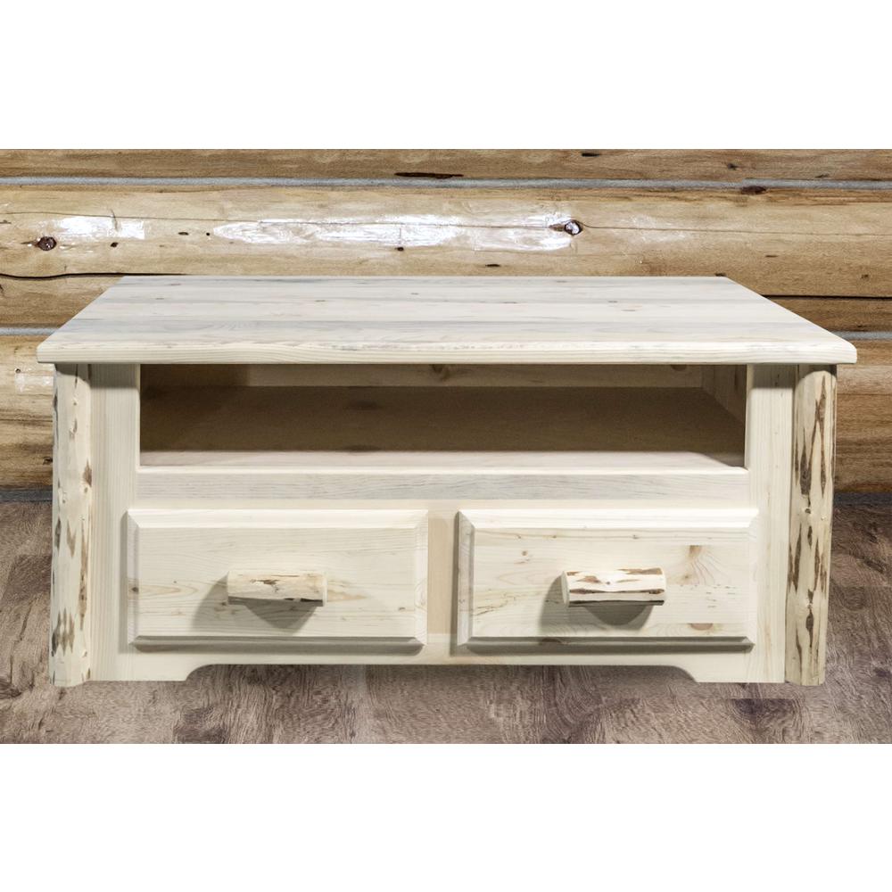 Montana Collection Coffee Table w/ 2 Drawers, Clear Lacquer Finish. Picture 6