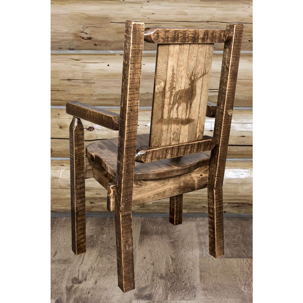 Homestead Collection Captain's Chair w/ Laser Engraved Elk Design, Stain & Lacquer Finish. Picture 6