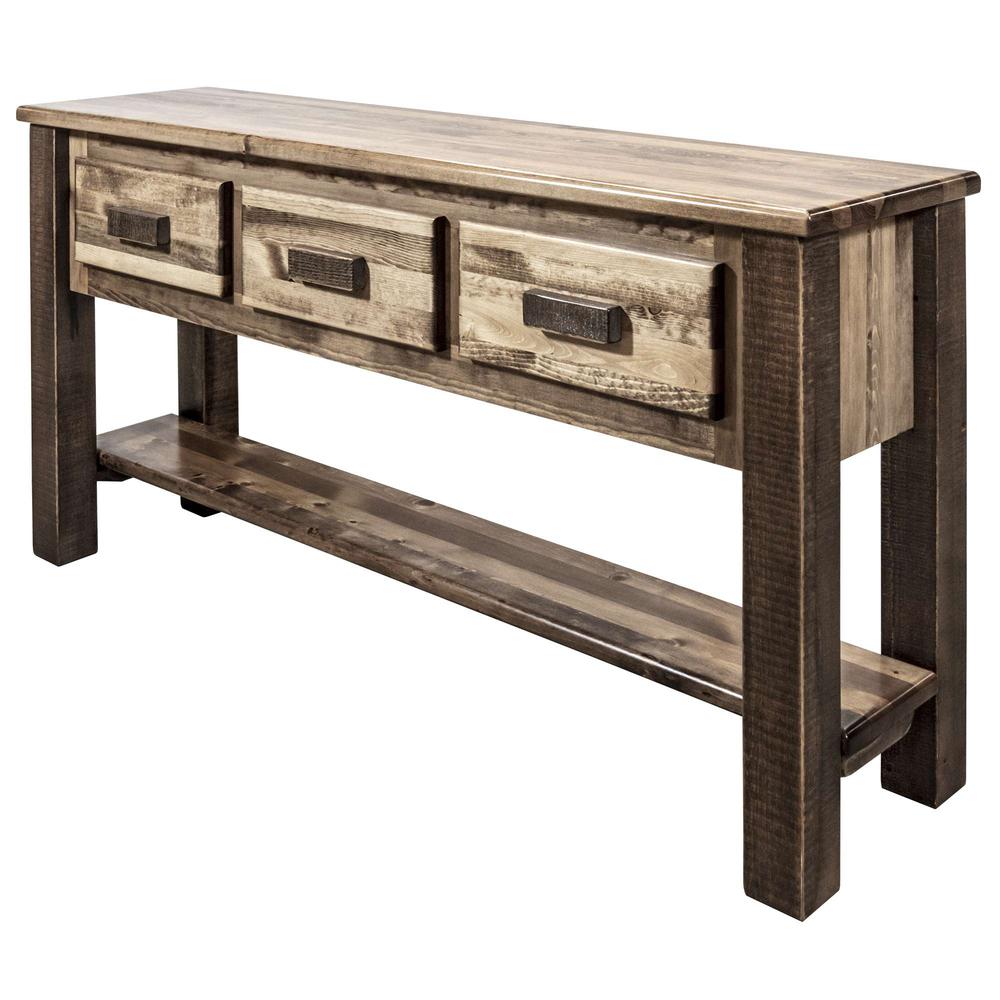 Homestead Collection Console Table w/ 3 Drawers, Stain & Clear Lacquer Finish. Picture 3