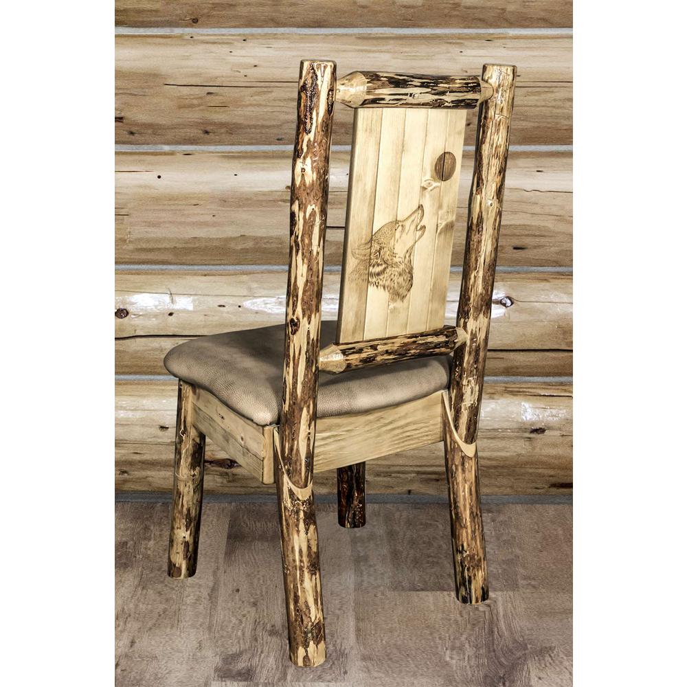 Glacier Country Collection Side Chair - Buckskin Upholstery, w/ Laser Engraved Wolf Design. Picture 6