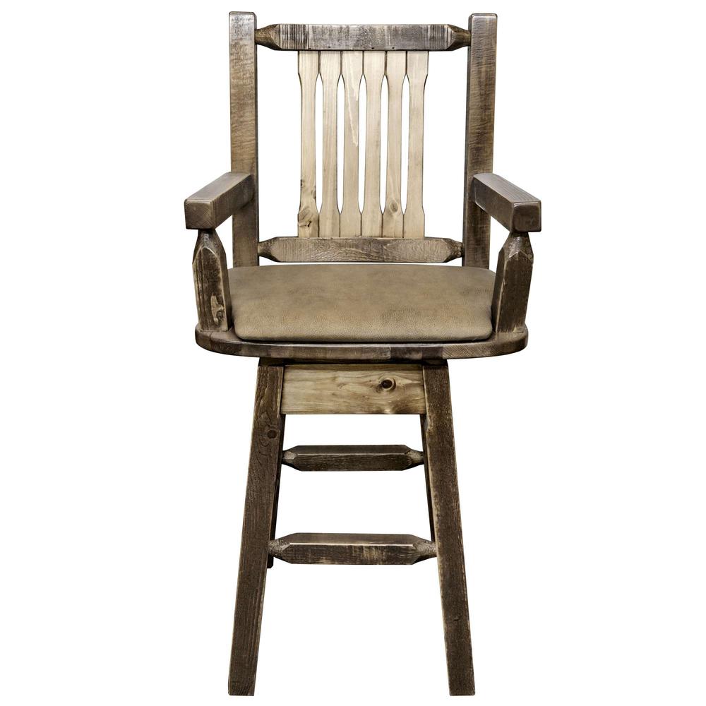 Homestead Collection Captain's Barstool w/ Back & Swivel, Stain & Lacquer Finish w/ Upholstered Seat, Buckskin Pattern. Picture 2