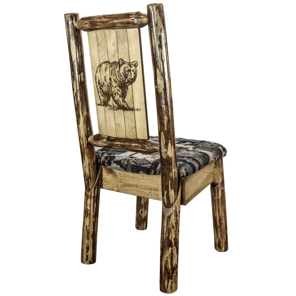 Glacier Country Collection Side Chair - Woodland Upholstery, w/ Laser Engraved Bear Design. Picture 1