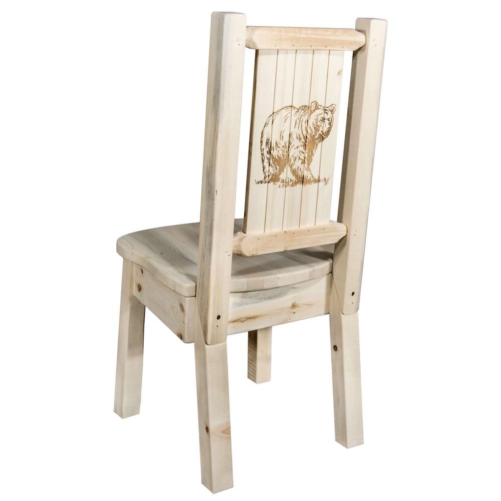 Homestead Collection Side Chair w/ Laser Engraved Bear Design, Clear Lacquer Finish. Picture 1