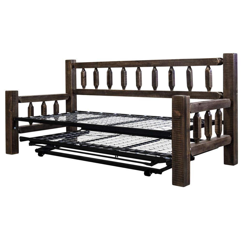 Homestead Collection Day Bed w/ Pop Up Trundle Bed, Stain & Clear Lacquer Finish. Picture 3