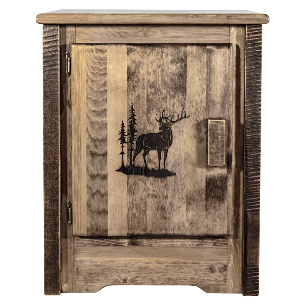 Homestead Collection Accent Cabinet w/ Laser Engraved Elk Design, Left Hinged, Stain & Clear Lacquer Finish. Picture 2