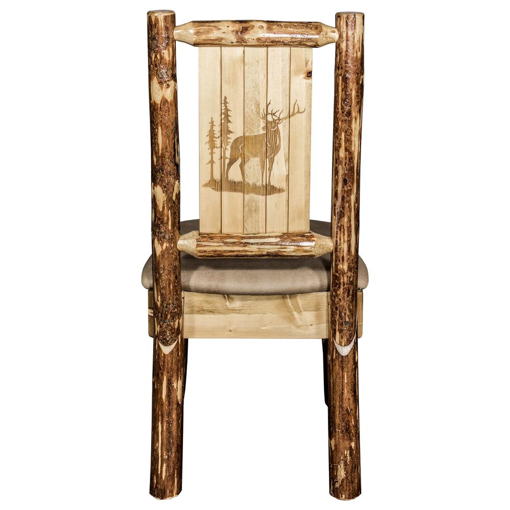 Glacier Country Collection Side Chair - Buckskin Upholstery, w/ Laser Engraved Elk Design. Picture 2