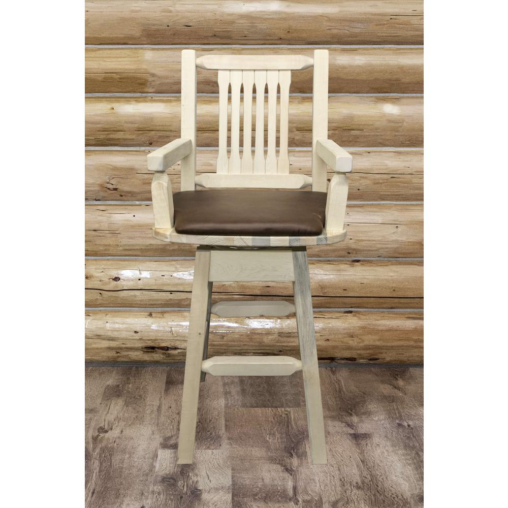 Homestead Collection Captain's Barstool w/ Back & Swivel, Ready to Finish w/ Upholstered Seat, Saddle Pattern. Picture 6