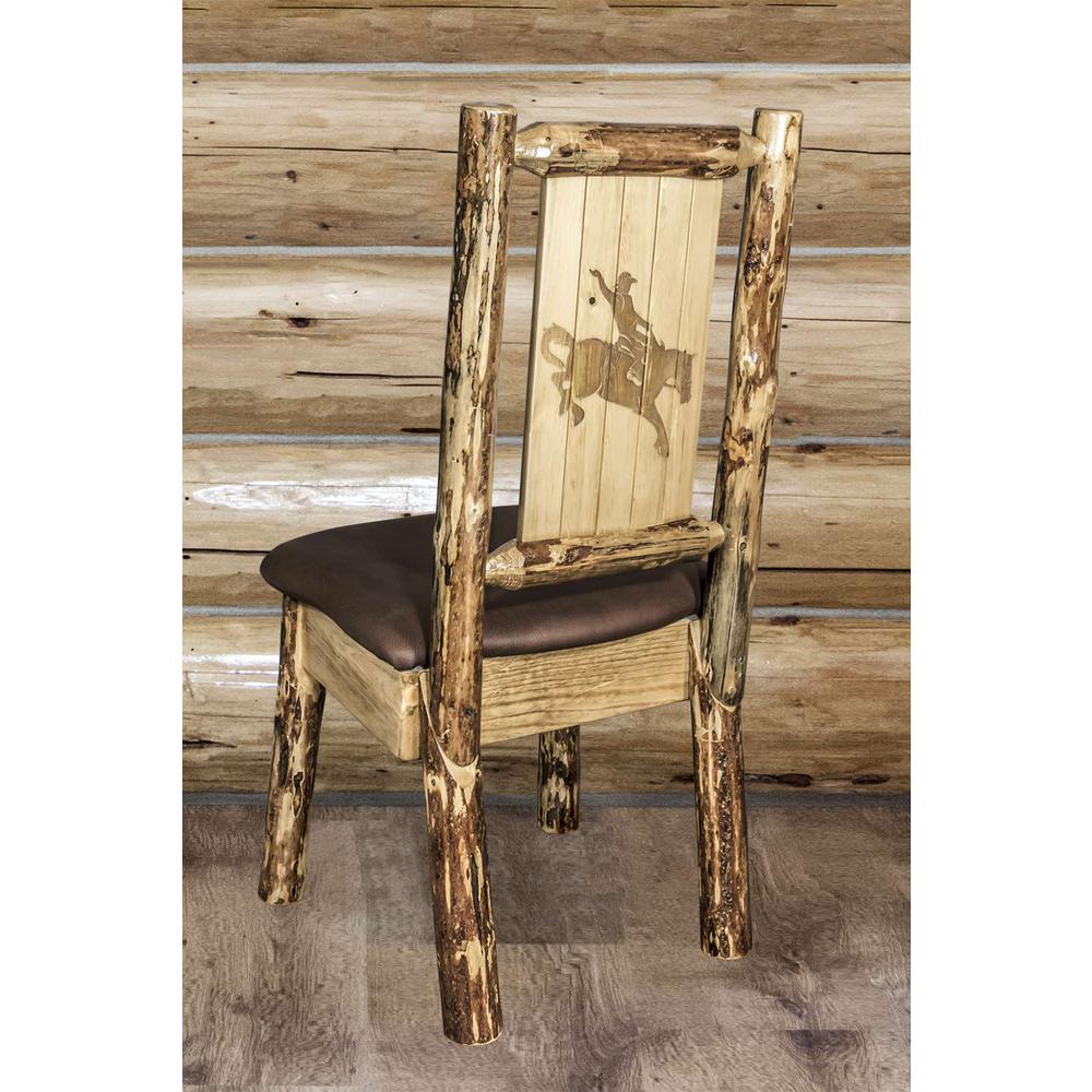Glacier Country Collection Side Chair - Saddle Upholstery, w/ Laser Engraved Bronc Design. Picture 6