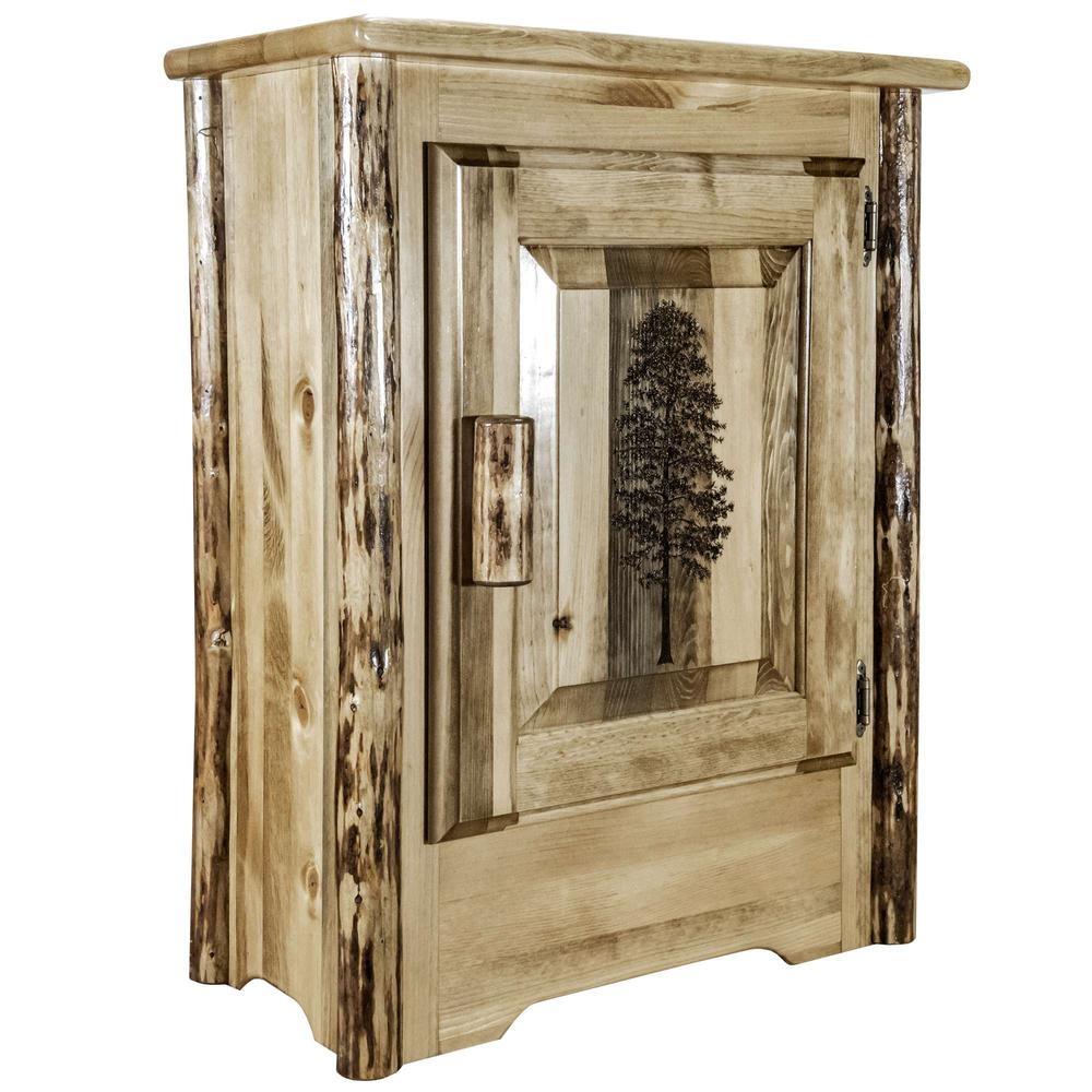 Glacier Country Collection Accent Cabinet w/ Laser Engraved Pine Design, Right Hinged. Picture 3