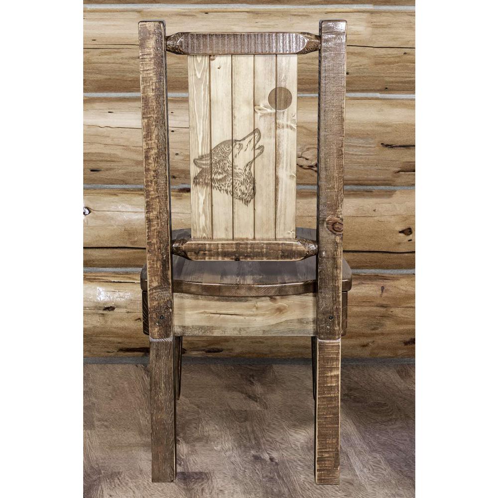 Homestead Collection Side Chair w/ Laser Engraved Wolf Design, Stain & Lacquer Finish. Picture 7