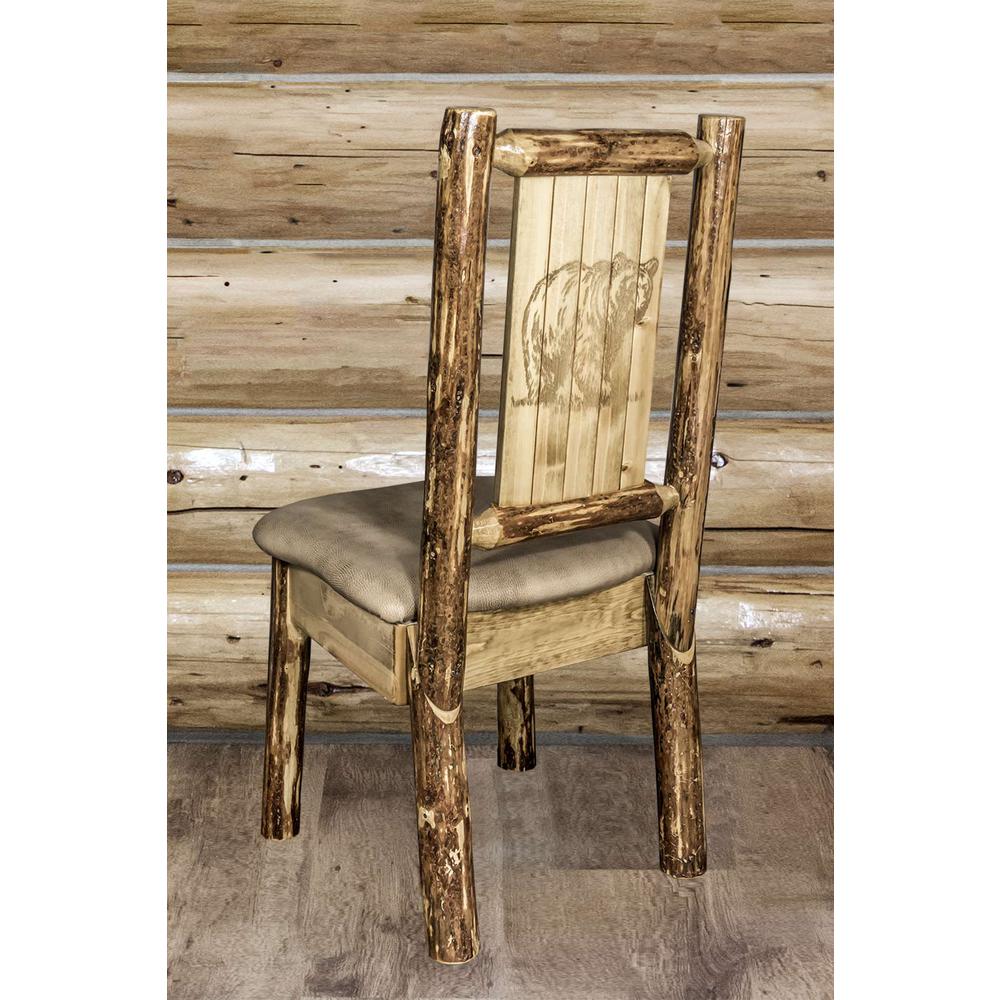 Glacier Country Collection Side Chair - Buckskin Upholstery, w/ Laser Engraved Bear Design. Picture 6