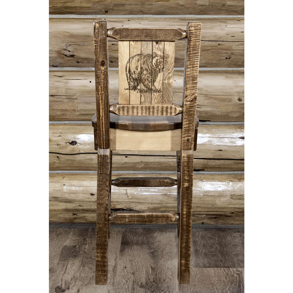 Homestead Collection Barstool w/ Back, w/ Laser Engraved Bear Design, Stain & Lacquer Finish. Picture 7