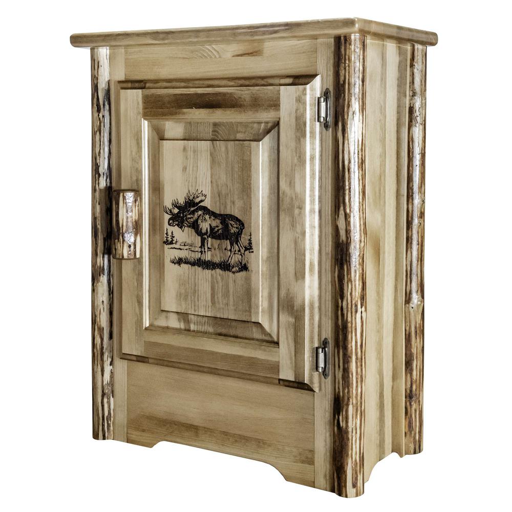 Glacier Country Collection Accent Cabinet w/ Laser Engraved Moose Design, Right Hinged. Picture 1
