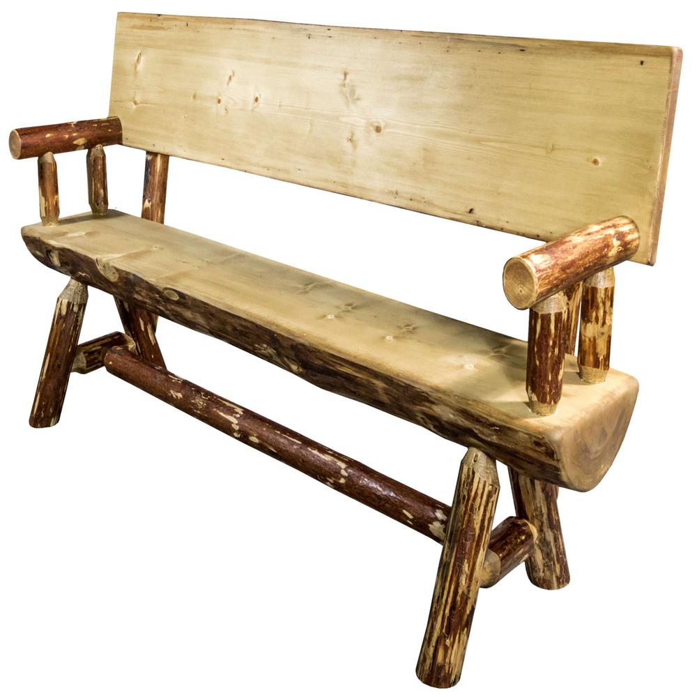 Glacier Country Collection Half Log Bench w/ Back & Arms, Exterior Stain Finish, 4 Foot. Picture 4