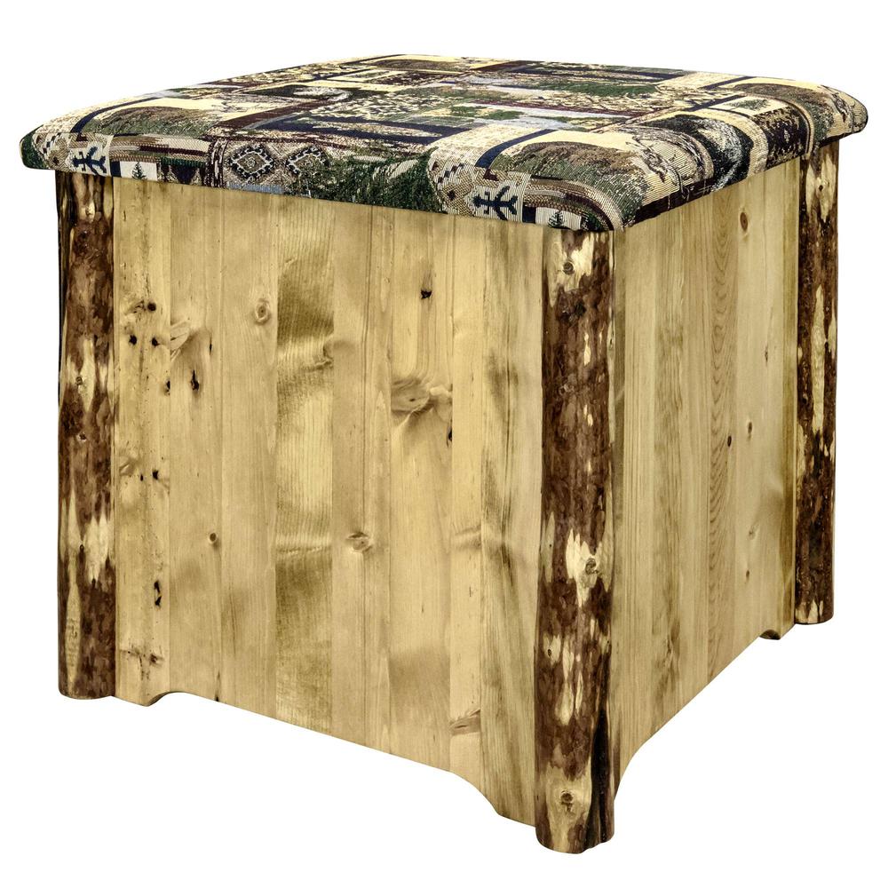 Glacier Country Collection Upholstered Ottoman w/ Storage, Woodland Upholstery. Picture 3