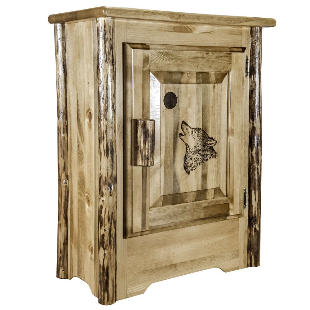 Glacier Country Collection Accent Cabinet w/ Laser Engraved Wolf Design, Right Hinged. Picture 3