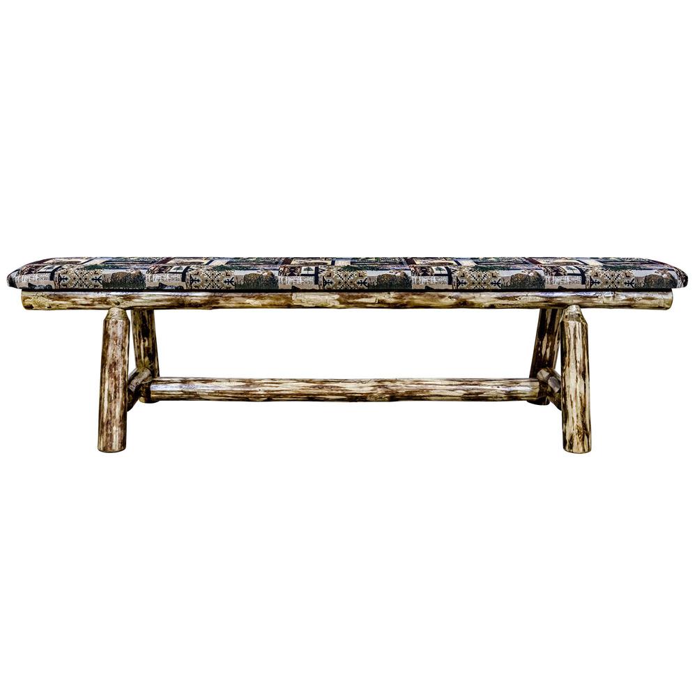 Glacier Country Collection Plank Style Bench, 6 Foot w/ Woodland Upholstery. Picture 2