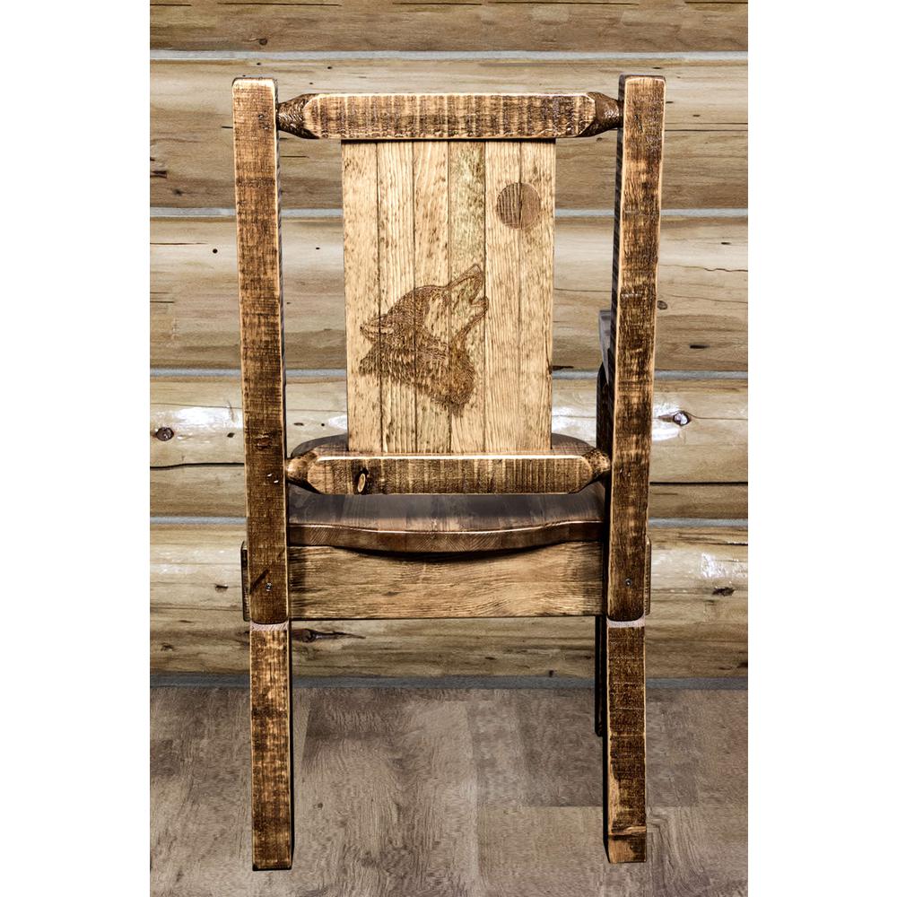 Homestead Collection Captain's Chair w/ Laser Engraved Wolf Design, Stain & Lacquer Finish. Picture 7
