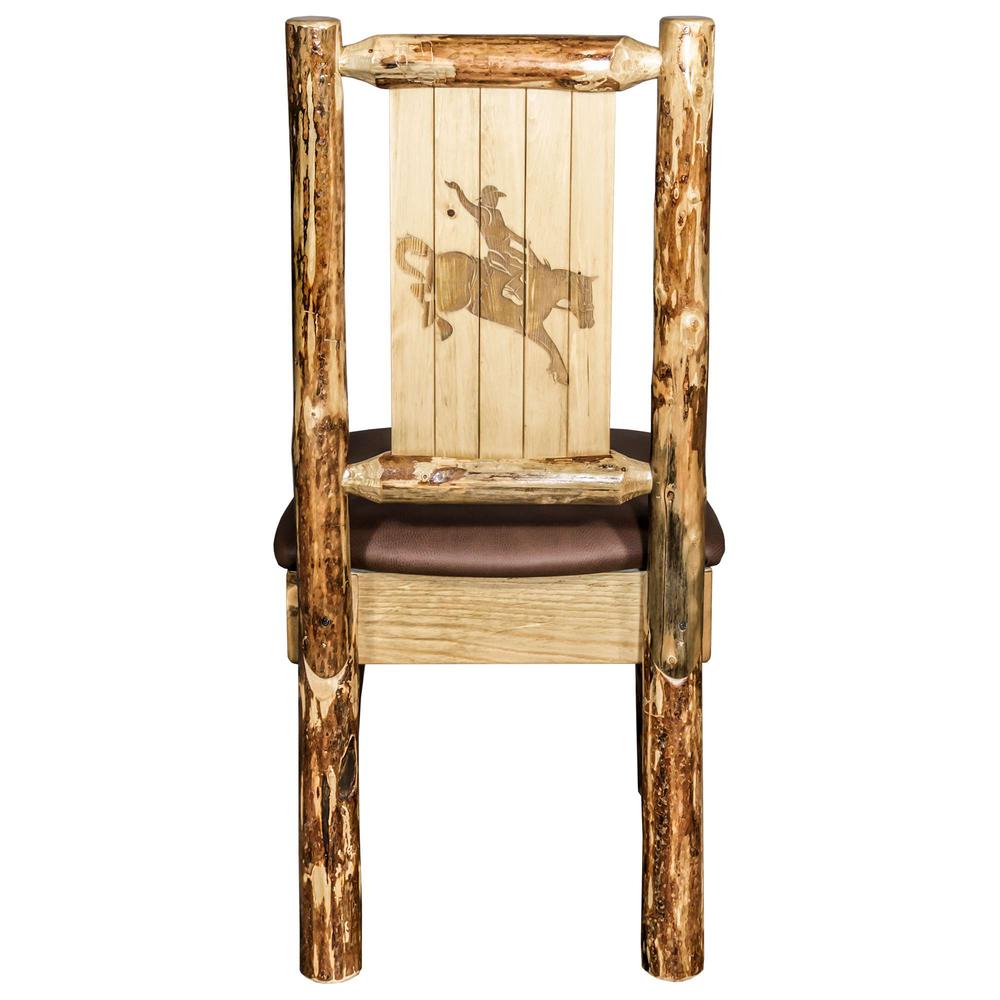 Glacier Country Collection Side Chair - Saddle Upholstery, w/ Laser Engraved Bronc Design. Picture 2