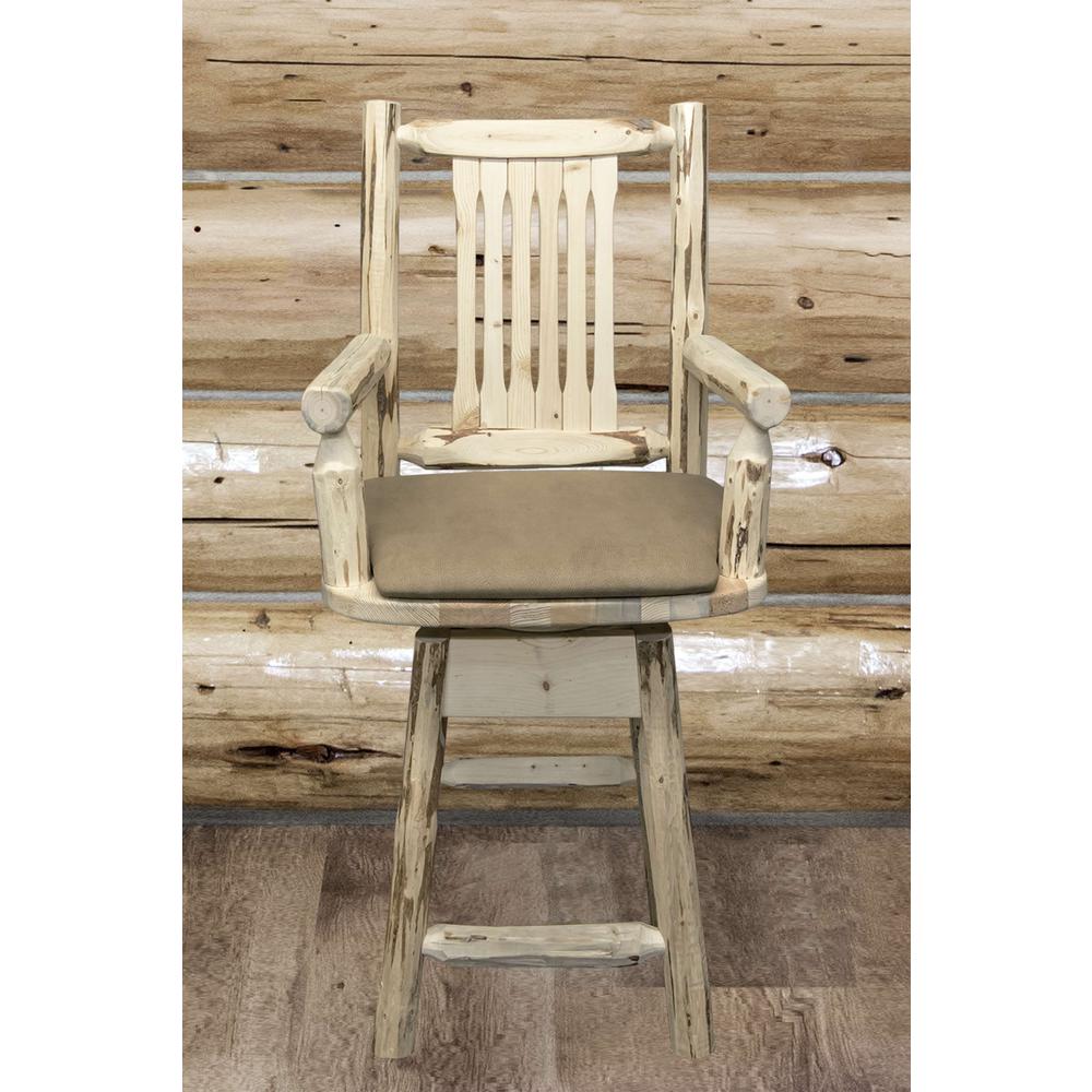 Montana Collection Counter Height Swivel Captain's Barstool - Buckskin Upholstery, Ready to Finish. Picture 5