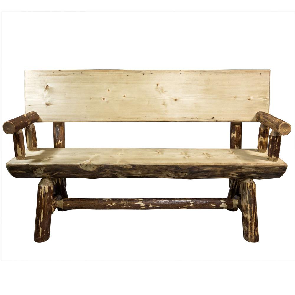 Glacier Country Collection Half Log Bench w/ Back & Arms, 5 Foot. Picture 2