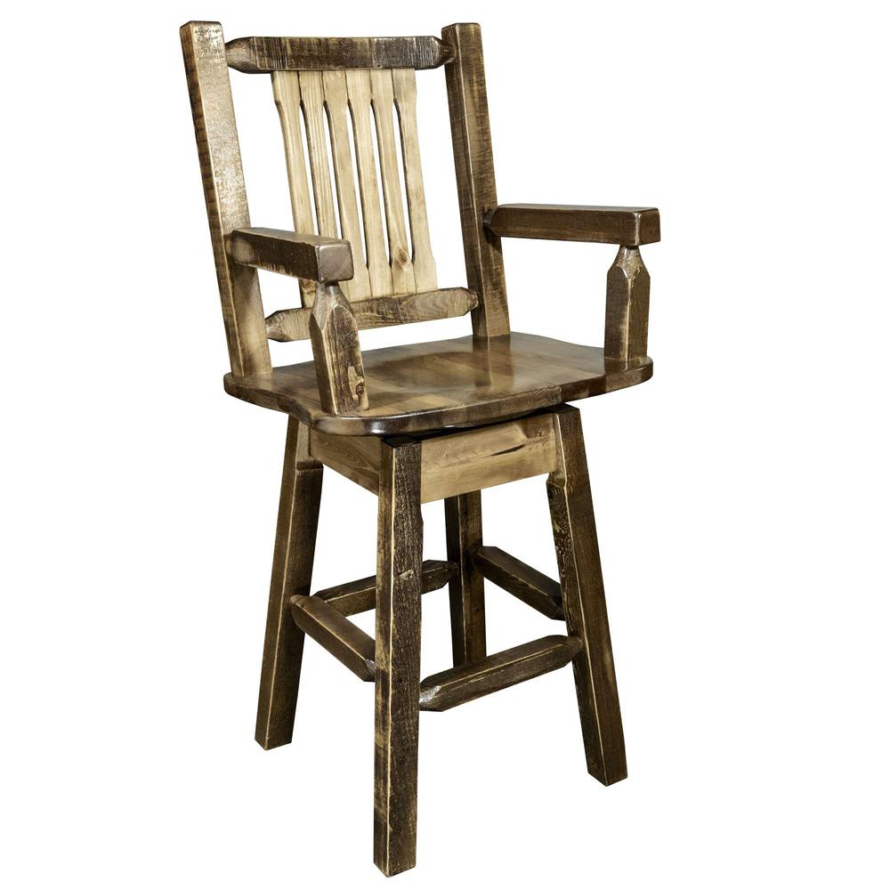 Homestead Collection Captain's Barstool w/ Back & Swivel, Stain & Lacquer Finish. Picture 1