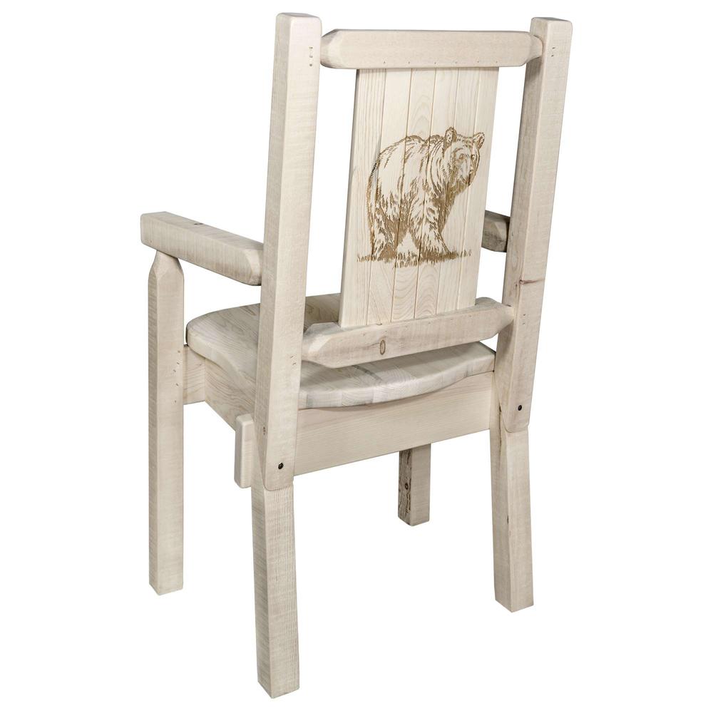 Homestead Collection Captain's Chair w/ Laser Engraved Bear Design, Clear Lacquer Finish. Picture 1