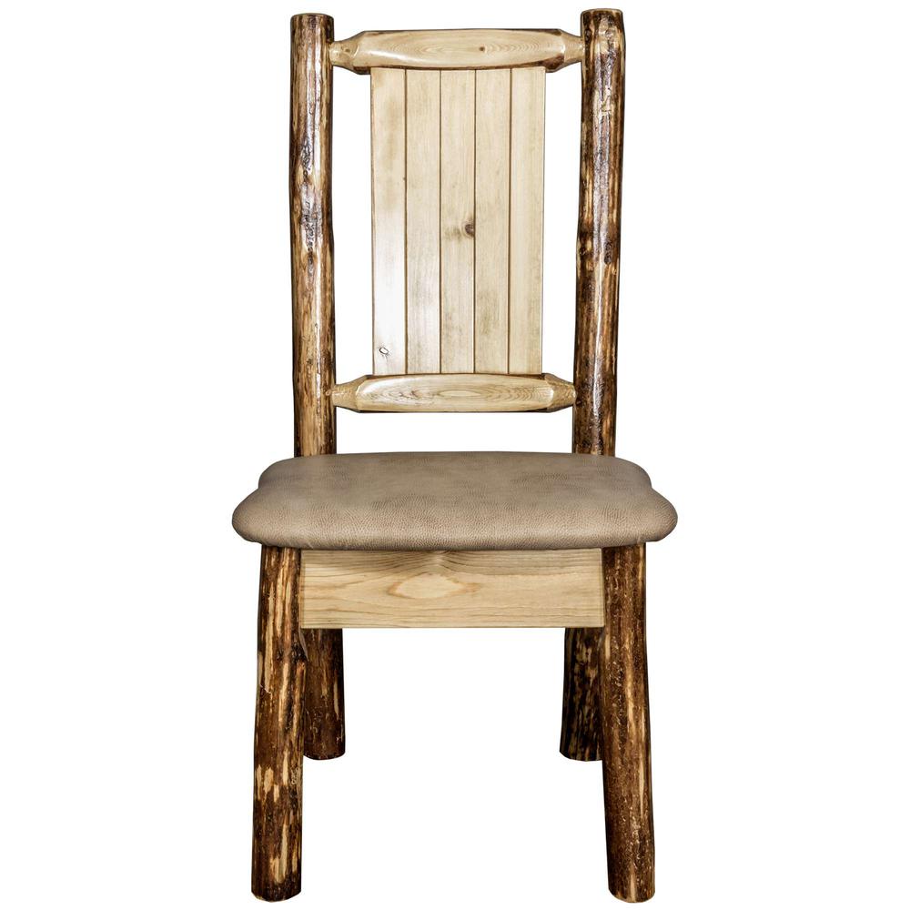 Glacier Country Collection Side Chair - Buckskin Upholstery, w/ Laser Engraved Wolf Design. Picture 4