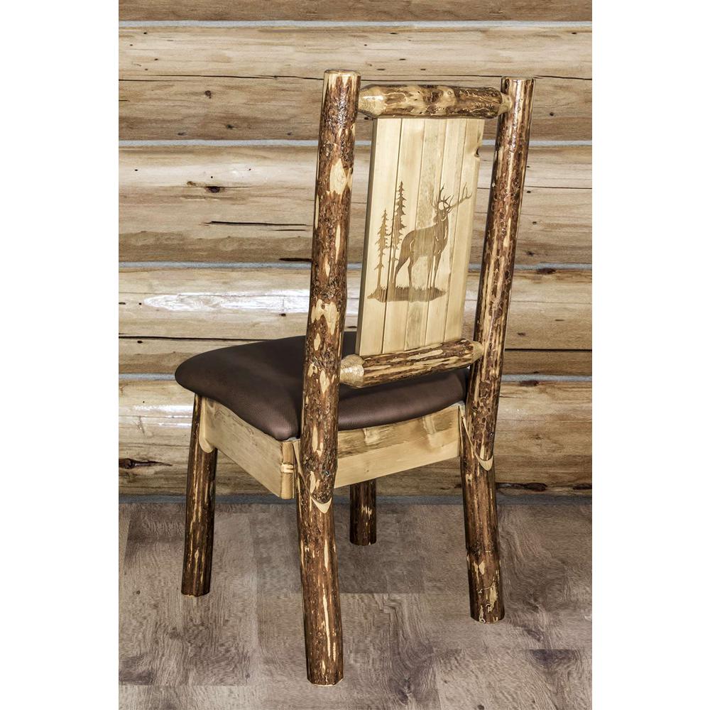 Glacier Country Collection Side Chair - Saddle Upholstery, w/ Laser Engraved Elk Design. Picture 6