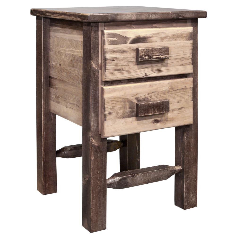 Homestead Collection Nightstand with 2 Drawers, Stain & Clear Lacquer Finish. Picture 1
