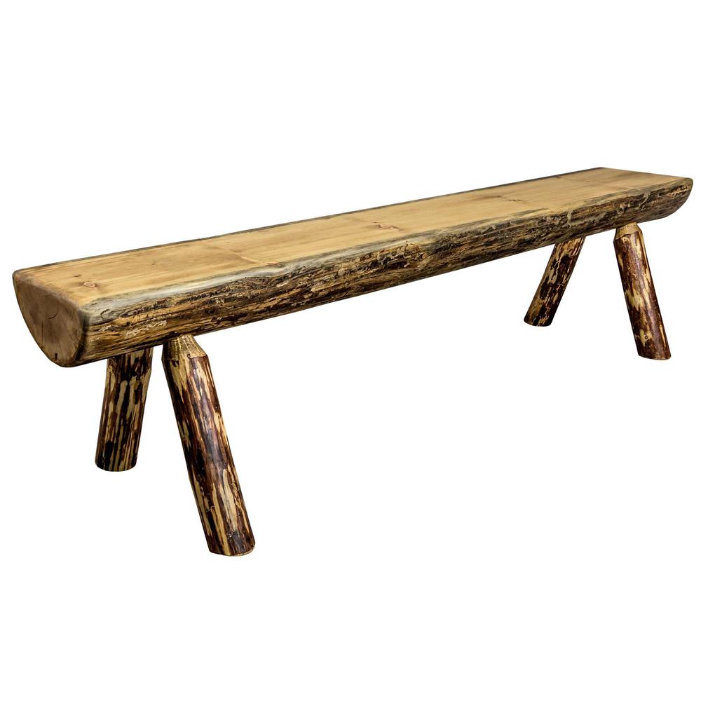 Glacier Country Collection Half Log Bench, Exterior Stain Finish, 5 Foot. Picture 1